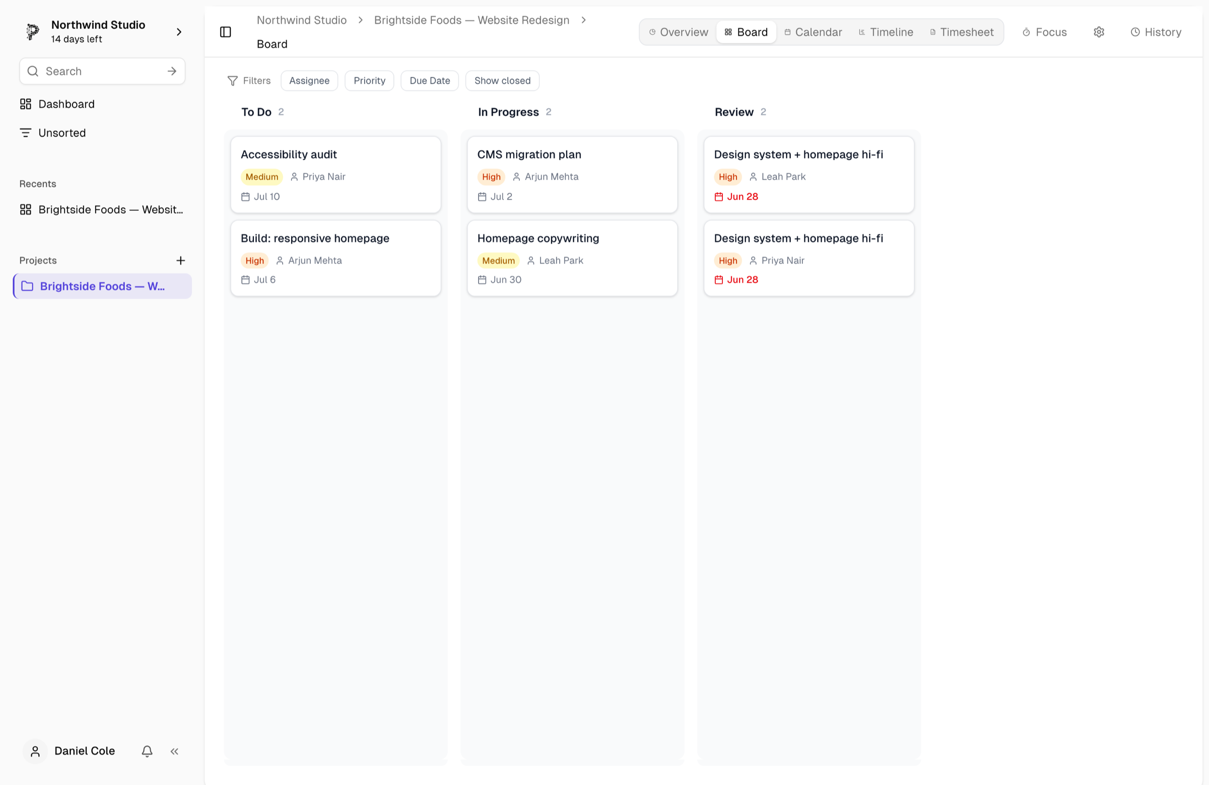 Pinrom client view — share progress while internal work stays hidden