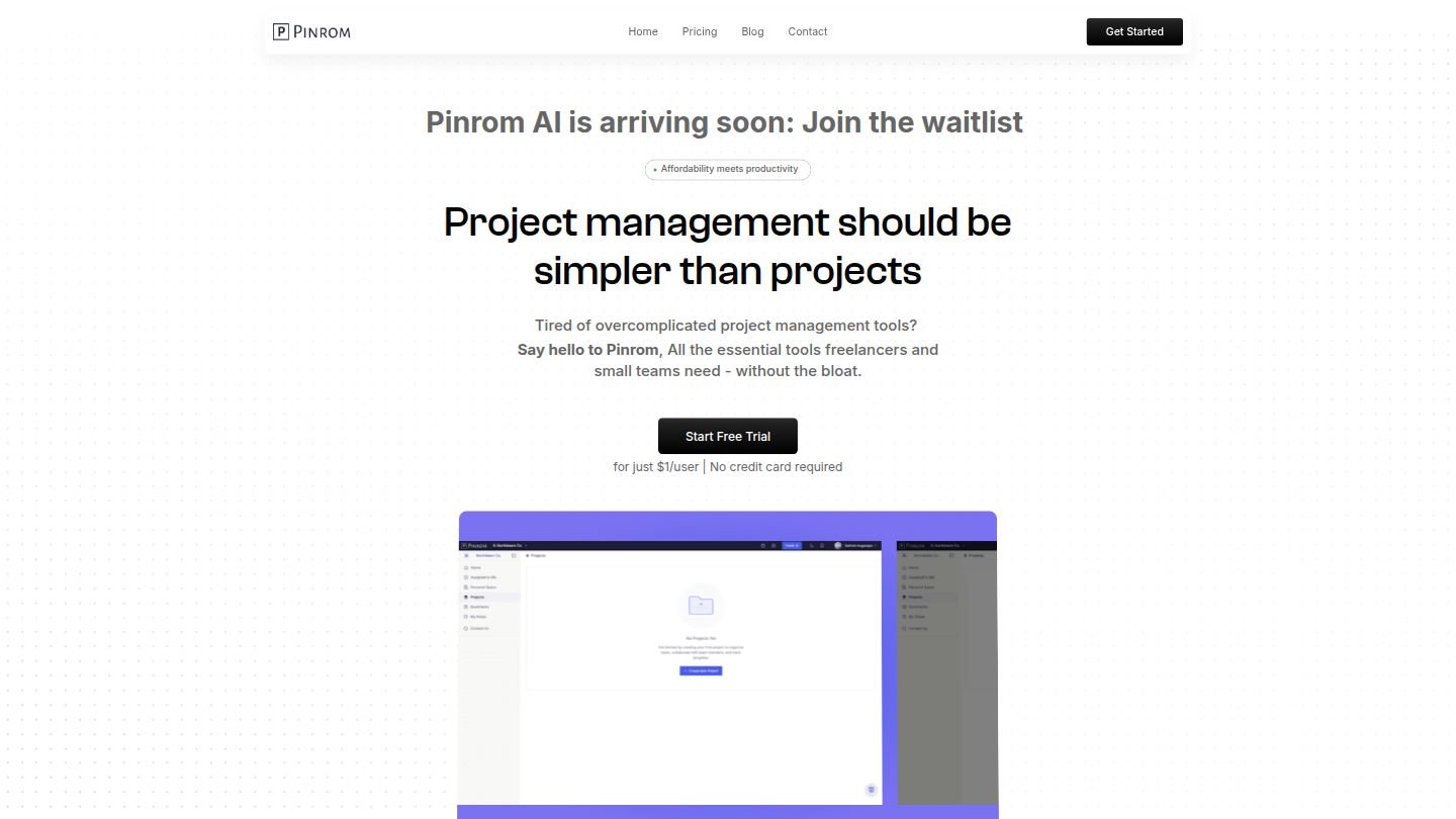 Pinrom project management dashboard interface