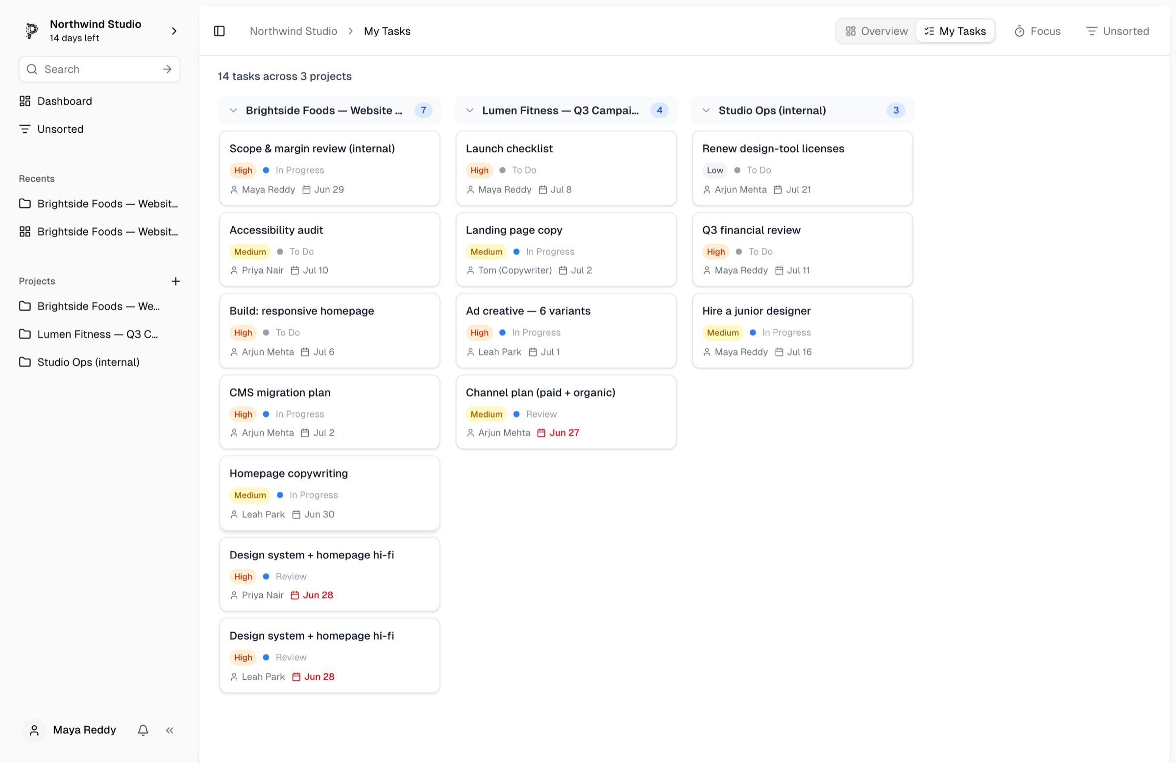 Pinrom My Tasks — every client's tasks in one cross-project view